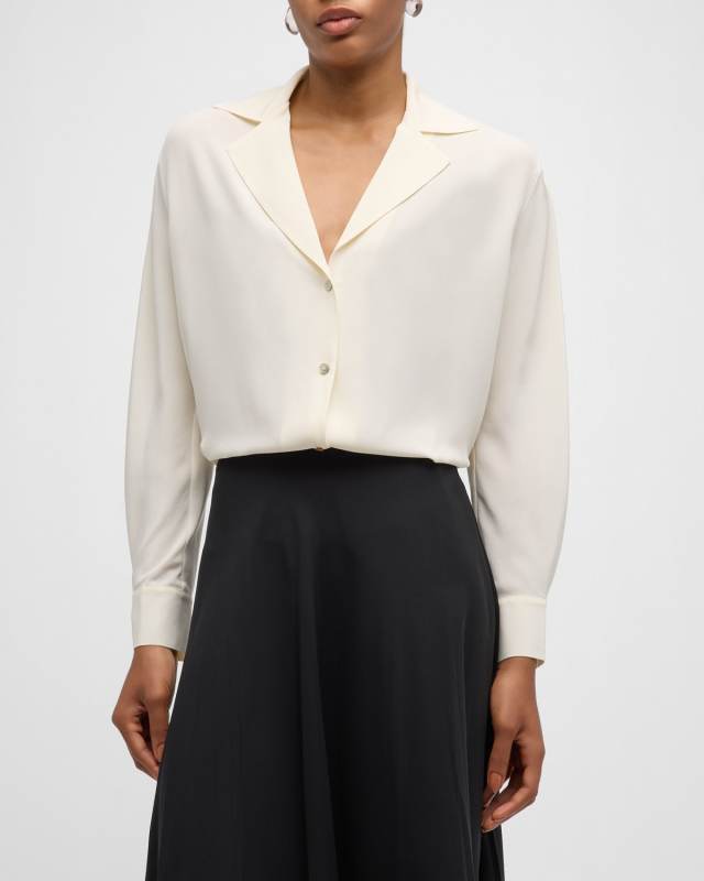 Silk Lapel-Collar Dolman-Sleeve Blous